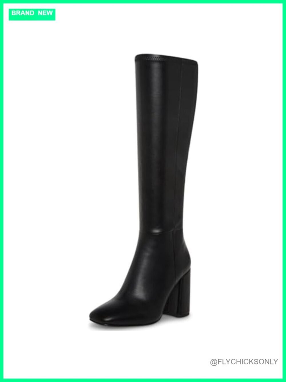 Faux Leather Knee High Boots Square Toe Chunky Heel Side Zip